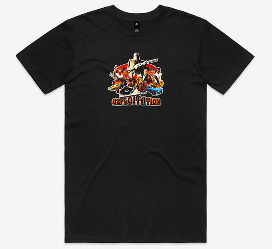 Ozploitation Tee (Black/White) + Sticker Pack